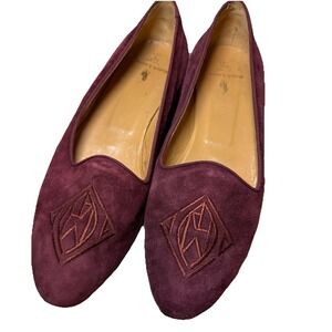 Ralph Lauren Velvet Loafer Suede Burgundy Rich Made In Italy 7 Embroidered